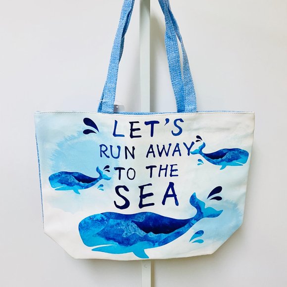 LOF Let's Run Away to the Sea Whale Print Tote Bag - Picture 3 of 7
